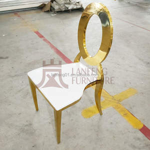 Chaise de salle à manger ergonomique à dossier ouvert en acier inoxydable, avec patins anti-rayures, coussin rembourré, de luxe, pour la maison, le bureau, l'entrepôt, empilable - Product Image 3