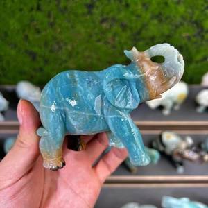 Atacado de Esculturas de Elefantes em Cristal Natural de Amazonita e Calcita do Caribe para Decoração - Product Image 5