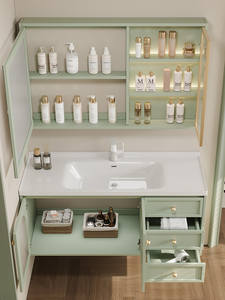 Middle ancient style bathroom cabinet with black solid wood sink and intelligent <b>mirror</b> cabinet storage integrated - Product Image 3