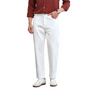 بنطلون جينز رجالي أبيض من الرامي بتصميم كلاسيكي أنيق للخريف، سروال كاجوال بسيط متعدد الاستخدامات مصنوع في الصين - Product Image 1