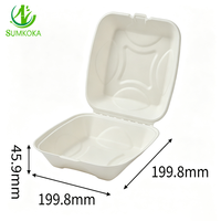 Boîte à clapet SUMKOKA de 8 pouces sans PFAS, compatible congélateur et micro-ondes, en bagasse de canne à sucre, compostable à domicile, pour aliments