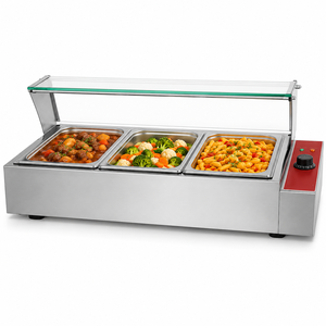 Baño María Eléctrico Comercial Profesional con Protector de Vidrio, Estación Calentadora de Alimentos de Acero Inoxidable de 3 Recipientes para Buffet y Restaurante - Product Image 1