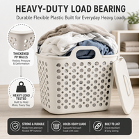 Petit panier à linge en plastique avec couvercle, panier de rangement pour vêtements compact et respirant avec poignées pour la salle de bain
