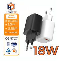 Adaptateur mural USB-A 18W à port unique, charge rapide QC3.0, compatible US EU UK, pour ordinateur portable, noir et blanc