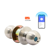 Cerradura Inteligente con Perilla Redonda y Aplicación Tuya, Entrada sin Llave, para Puertas Interiores de Madera, Llave Biométrica con Huella Dactilar, Cerradura Inteligente de Aluminio con Perilla