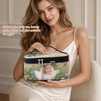 Bolsa Organizadora de Maquillaje Multifuncional de Doble Capa de Cuero PU con Impresión de Foto Personalizada, Bolsa de Almacenamiento de Cosméticos de Viaje de Gran Capacidad