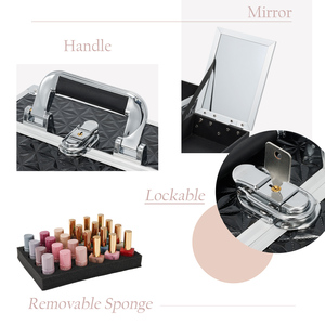 Portable <b>Makeup</b> Train Case with Mirror 4Trays Cosmetic <b>Box</b> Large Capacity Nail Polish Storage Case Lockable Beauty Suitcase - Product Image 3