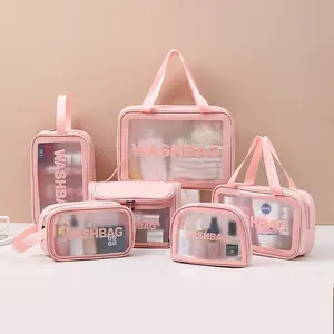 Doorzichtige Pvc Reizen Waszak Toilettas Waterdichte Plastic Cosmetische Make-Up Tas Voor Badkamer Voor Lange Of Korte Treval