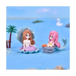 2023 Hot Style Miniature Resin Mermaid Figurines Resin Crafts Mini Mermaid Dolls Toy With Shell Garden Decor Aquarium Decoration