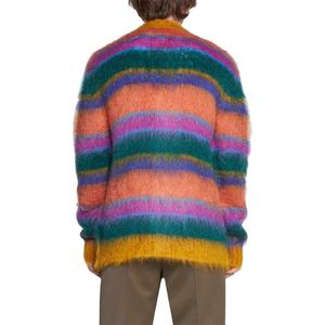 Pull pour hommes avec LOGO personnalisé OEM et ODM tricots en mohair pelucheux à manches longues tricotés hiver rayé cardigan en mohair pour hommes pull en tricot - Product Image 2