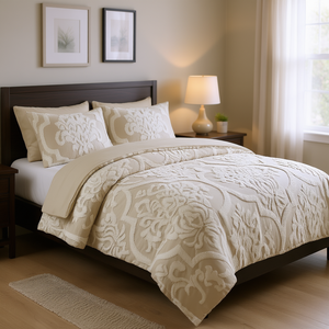 Ensemble de housse de couette en coton chenille capitonnée Royal Comfort, motif floral damassé, 3 pièces, taille Queen, literie pour la maison - Product Image 2