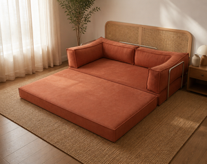 Canapé-lit pliant 3 places en velours côtelé <span class=keywords><strong>terracotta</strong></span> à larges côtes, avec accoudoirs et dossier, structure métallique robuste, imperméable et compressible - Product Image 3