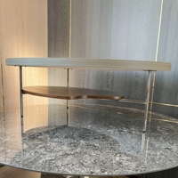 Table basse moderne et simple à deux niveaux, avec plateau supérieur en cuir et plateau inférieur en bois, table d'appoint ovale
