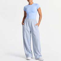 Damen 2-Teiliges Lounge-Set Kurzarm-T-Shirt und Hochtaillierte Weite Jogginghose mit Seitenstreifen Lässige Streetwear Sportbekleidung