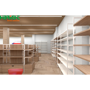 Heavy Duty Supermarket Shelves Retail Rack <b>Wooden</b> Grain Metal Frame Store <b>Shelving</b> OEM ODM - Product Image 1