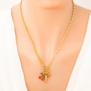 สร้อยคอจี้แฟชั่น สแตนเลส รูปหัวใจเชอร์รี่ สองชั้น สำหรับผู้หญิง งานปาร์ตี้ เครื่องประดับ - Product Image 4
