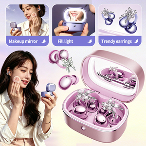 กระจกแต่งหน้า M195 พร้อมต่างหูหูฟังบลูทูธแบบคู่ พร้อมไฟเติมแสง ลดเสียงรบกวน แบบหนีบหู และหูฟังไร้สาย - Product Image 1
