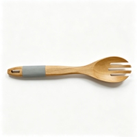 Fourchette à salade en bois avec manche antidérapant texturé, ustensile de cuisine en bois pour la préparation des aliments