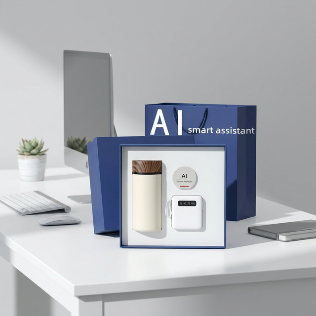 Luxury AI Speaker Business Gift Set with Power Bank Vacuum Coffee Cup Custom Logo Corporate Promotional Gift Box for Client OEM