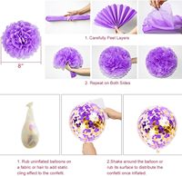 Décorations d'anniversaire violettes pour femmes et filles avec des fleurs, des décorations de gâteau, des papillons suspendus, des guirlandes à pois circulaires et des ballons