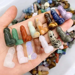 Wholesale Natural Rock Fake Penis Dildo 1inch Gemstone Crystal Mini Artificial Penis Carving Craft