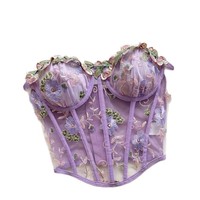 Tube Top Wanita Gaya Prancis Vintage Berenda dengan Korset, Bahan Polyester Spandex Ringan, Seksi dan Trendi, Model Camisole dengan Pengencang Pinggang