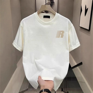 T-shirt Homme Tendance Été 2025 Style Américain Manches Courtes 100% Coton Coupe Ample Polyvalente Nouvelle Marque Niche Uni 230 Grammes - Product Image 2