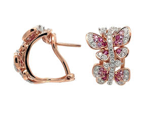 ต่างหูดีไซน์ผีเสื้อ 18K โรสโกลด์ เพชรขาว ชมพู เครื่องประดับละเอียดอ่อน ไม่ก่อให้เกิดภูมิแพ้ เครื่องประดับสำหรับผู้หญิง - Product Image 2