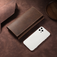 Vintage Gek Paard Echt Lederen Herenportemonnee Lange Drievoudige Vouw Met Meervoudige Clutch Voor Mobiele Telefoons