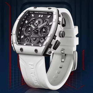 Mark Fairwhale 5670 Men's Top Design Quartz Tonneau Multifunction Chronograph <b>Waterproof</b> <b>Silicone</b> Sports Quartz Watch for Men - Product Image 3