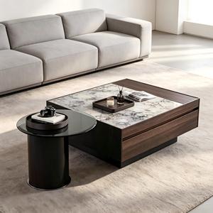 Modern Convertible <b>Square</b> Movable <b>Coffee</b> <b>Table</b> Stone Top Wood Frame Storage Drawers Eco-Friendly Easy Clean Furniture - Product Image 2