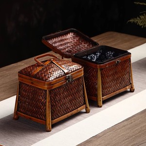 Bamboo Woven <b>Storage</b> <b>Basket</b> Rectangle Handmade With Lid For Tea Ceremony Jewelry Box Neatening <b>Storage</b> - Product Image 2