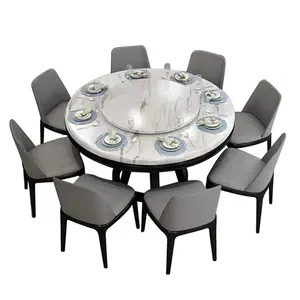 Avrupa tarzı katı ahşap yuvarlak oval beyaz gri yemek masası lüks yemek masası seti döner merkezi ile mermer masa