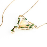 Collier Pendentif Feuille de Plante Océanique en Émail et Opale Blanche d'Australie, en Argent Sterling 925 Massif Plaqué Or 18K, pour Femme, Bijoux Fins