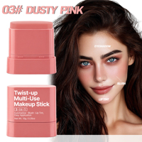 Stick multi-usage pour les yeux, le blush et la couleur des lèvres avec pinceau rotatif - Formule imperméable longue durée qui change de couleur pour les peaux claires