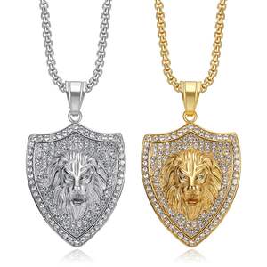 Hip Hop escudo Animal León Cubic Zirconia impermeable deslustre libre Acero inoxidable joyería colgante collares para hombre - Product Image 1
