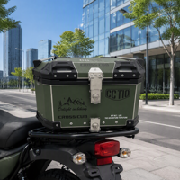Accessoires de moto, boîte à bagages arrière en alliage d'aluminium de 45 L avec autocollants, vente en gros d'usine, valise de voyage