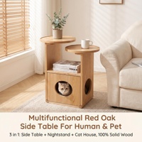Table d'appoint moderne et écologique en chêne rouge, style bois naturel, multifonctionnelle, avec trou pour chat, pour l'interaction humain-animal