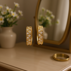 Orecchini a Cerchio E672 in Oro per Donna, Taglio Brillante Rotondo con Cristalli e Strass, Gioielli Classici da Festa alla Moda - Product Image 2