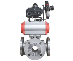Robinet à bille industriel pneumatique 3 voies en acier au carbone/inox avec joint PTFE, débit 1000L/H, PN25/PN40, en acier inoxydable - Product Image 2