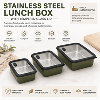 Boîte à lunch en acier inoxydable 304 avec couvercle en verre transparent, étanche et écologique, de couleur vert foncé, pour les employés de bureau