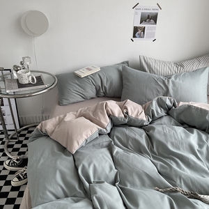 Parure de lit quatre pièces unie en coton pur lavé, housse de couette respirante pour la maison, toutes saisons - Product Image 5
