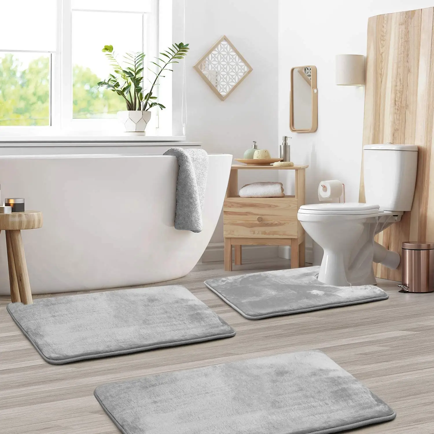 3 Pieces Non Slip Absorbent Velvet Fast Drying Bath Mats Bathroom Rugs Memory Foam Bath Mat Set for Bathroom