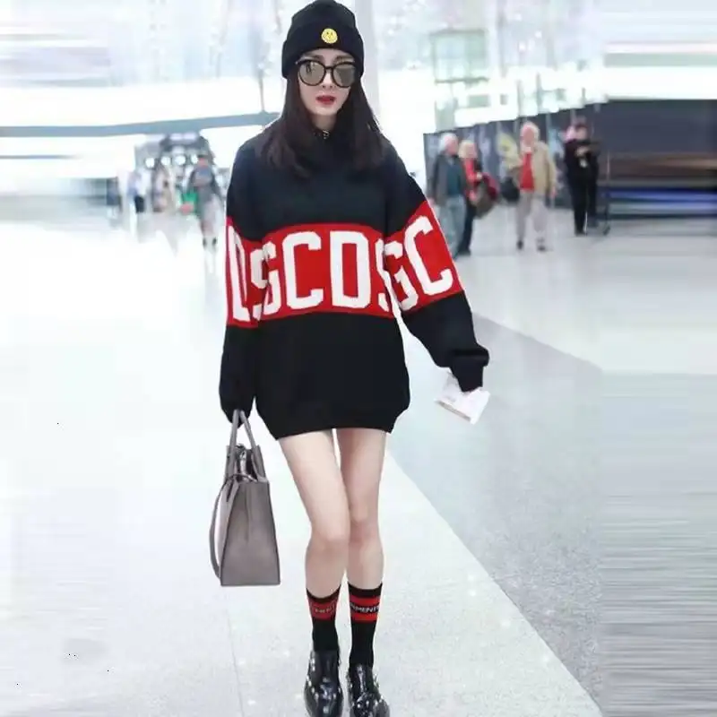 Customizable star same style Korean fashion loose casual o neck thick mid-length jacquard letters women pullover knitted sweater