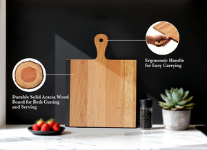 Tagliere Quadrato Reversibile 2 in 1 con Bordo Lavagna, Vassoio da Portata in Legno <span class=keywords><strong>di</strong></span> Acacia con Manico, Ideale come Regalo - Product Image 5