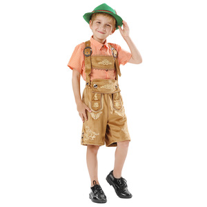 Conjunto de disfraz de Oktoberfest alemán para niños, mono y camisa a cuadros, traje informal de manga corta para festivales - Product Image 1