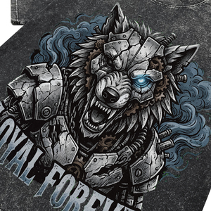 Camiseta de Manga Corta para Hombre, Estilo Urbano, Transpirable, de Algodón, Talla Grande, Negra, Lavada con Ácido, Teñida, con Estampado Mecánico de Lobo DTG - Product Image 5