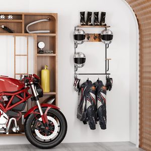 Support mural pour casque et équipement de style industriel, combinaison fer et bois, durable, pour rangement de vélos - Product Image 3