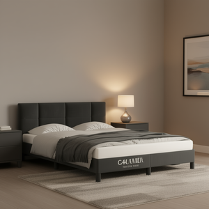 Base de Cama Tapizada en Terciopelo G4Umer, Color Gris, Moderna, Suave y Duradera, Fabricada con Madera Contrachapada - Product Image 2