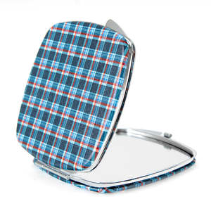 Plaid PU Leather <b>Square</b> Compact <b>Mirror</b> Rounded Edge Silver Electroplated Metal Frame Folding Dual Sided Pocket Makeup <b>Mirror</b> - Product Image 3